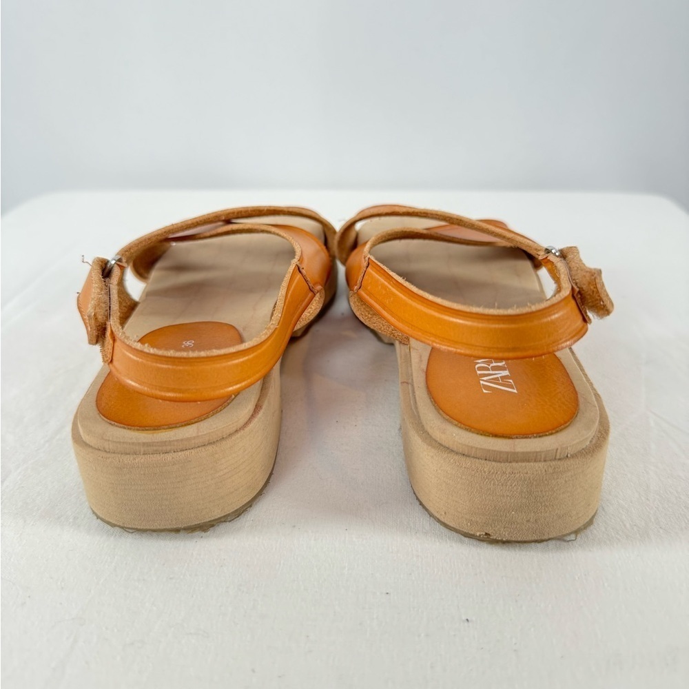 Zara Leather Criss Cross Strap Sandal in Brown Size 6‎ or 36 - Picture 6 of 9